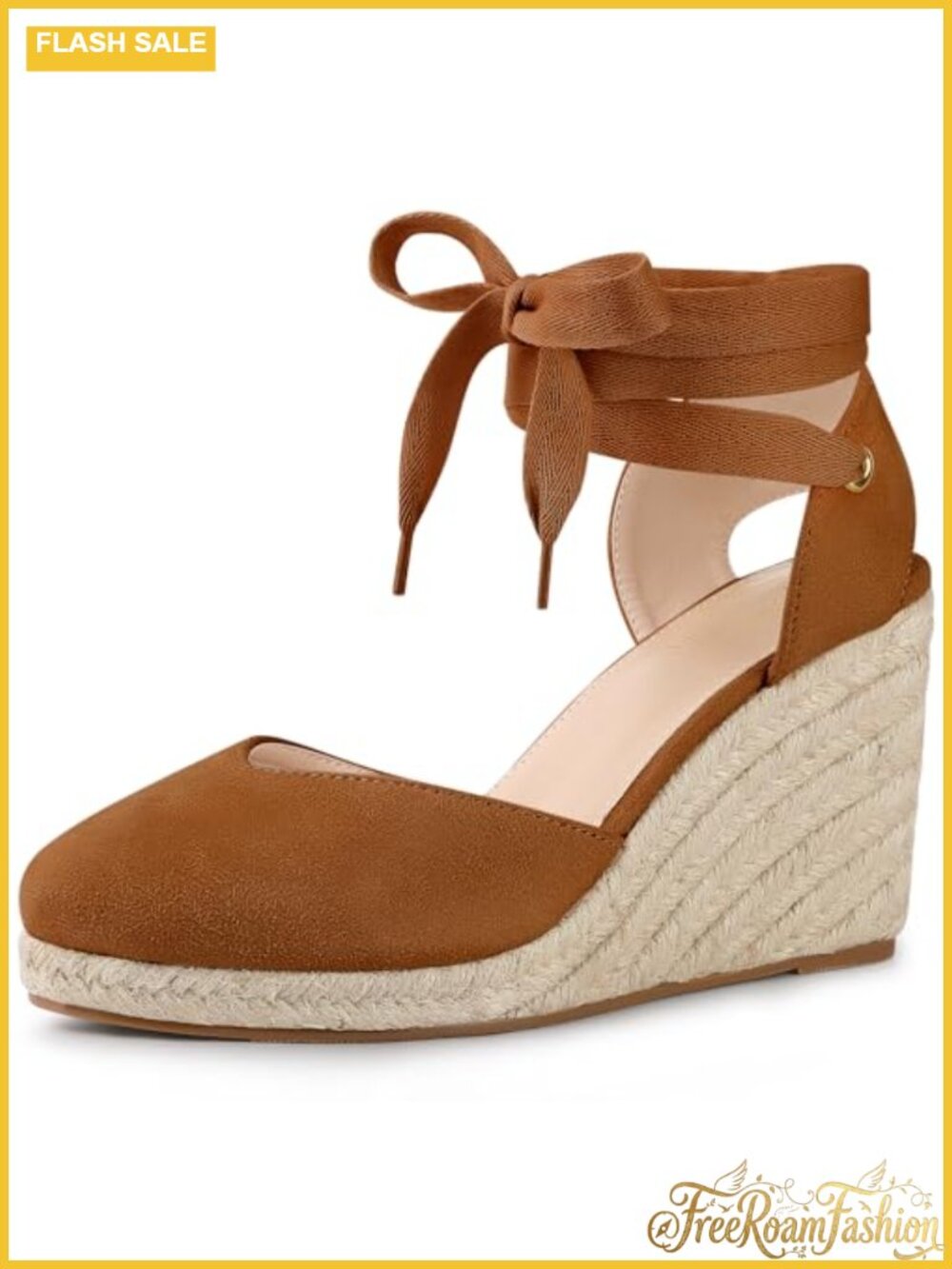Faux Suede Platform Wedge Espadrille Lace Up Sandals